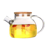إبريق شاي زجاجي مع غطاء من الخيزران ومنقوع قابل للإزالة