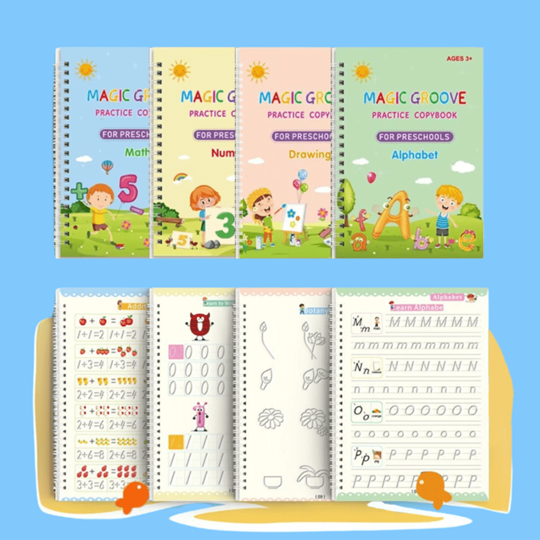 Magic Groove Copybook – Reusable Handwriting Practice tracing Book with Disappearing Ink for Kids