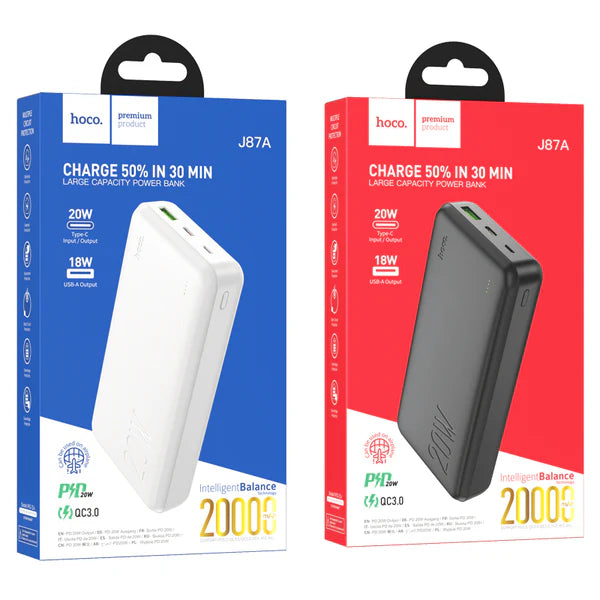 HOCO J87A Tacker Large Capacity Power Bank PD20W+QC3.0 20000mAh