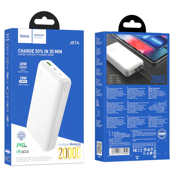 HOCO J87A Tacker Large Capacity Power Bank PD20W+QC3.0 20000mAh