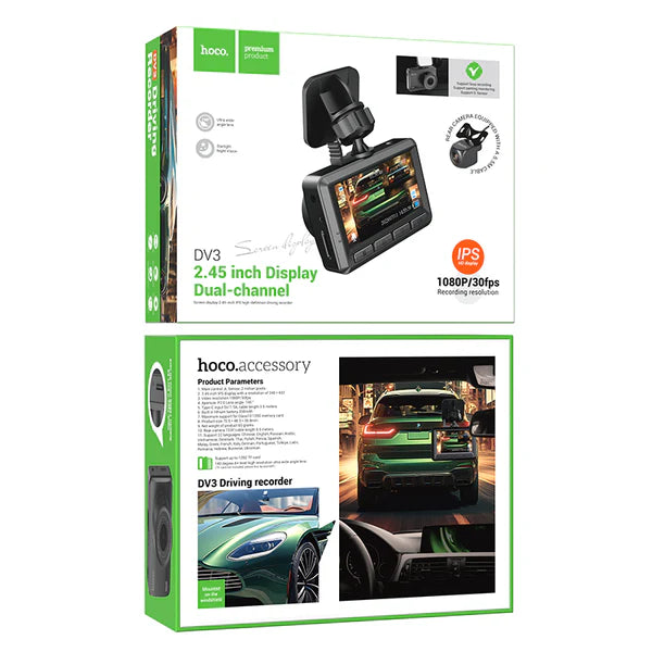 HOCO DV3 Driving Recorder with Display (dual-channel) | Dash Cams