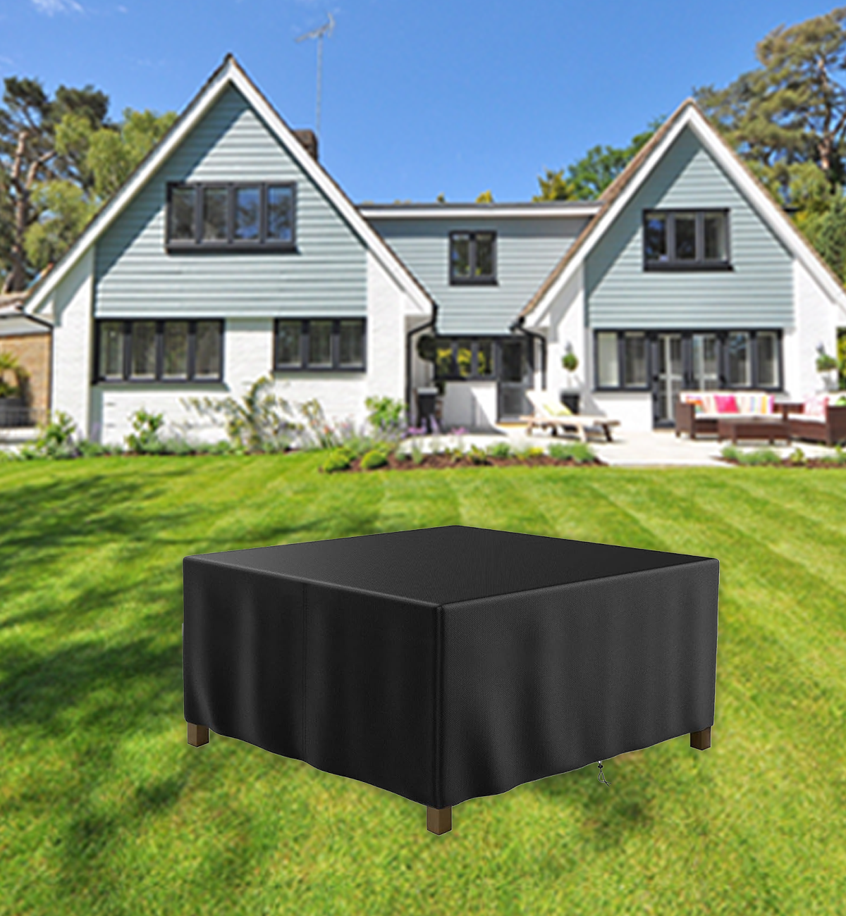 Square - Waterproof Garden Patio Furniture Cover Set – Heavy Duty 210D Oxford Fabric, UV Resistant, Black