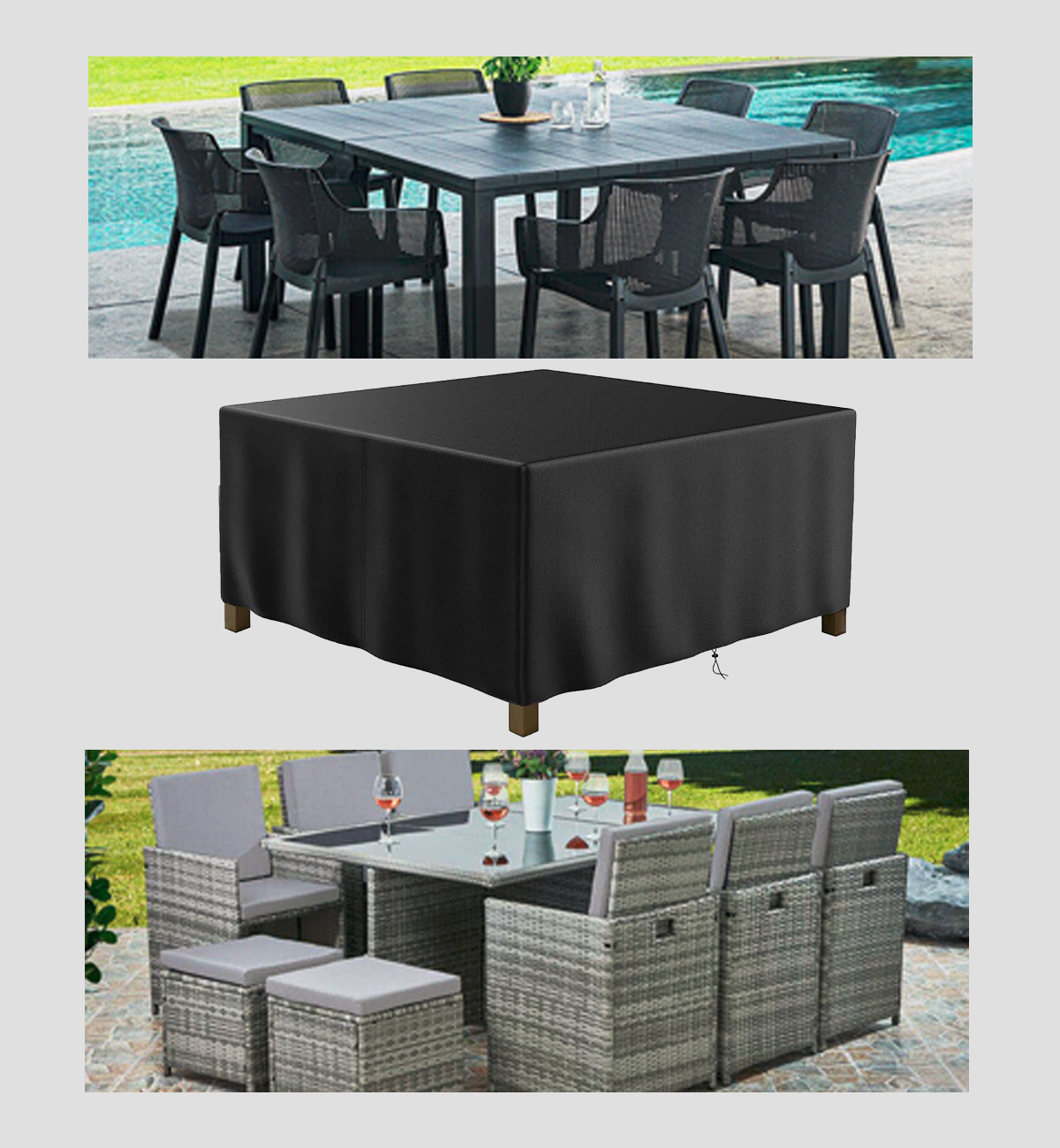 Square - Waterproof Garden Patio Furniture Cover Set – Heavy Duty 210D Oxford Fabric, UV Resistant, Black