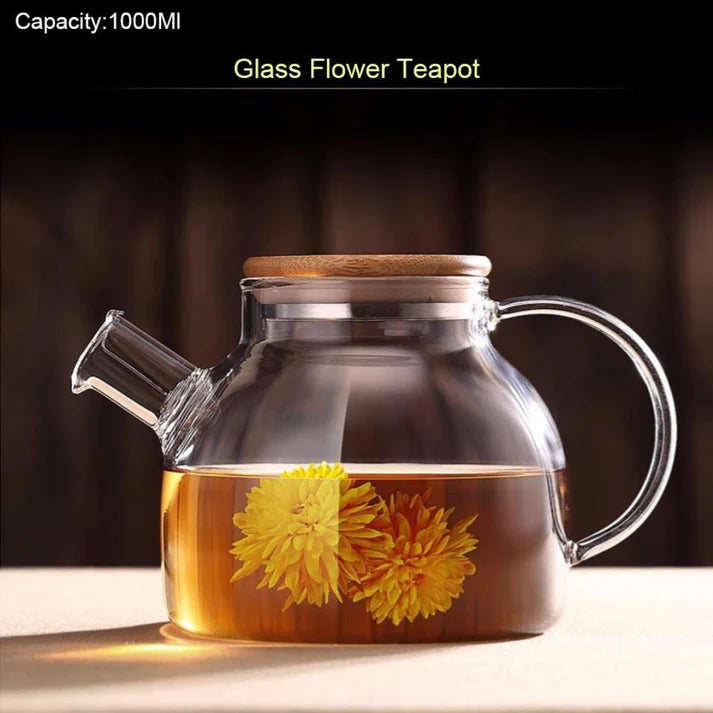 Glass Teapot with Bamboo Lid and Removable Infuser